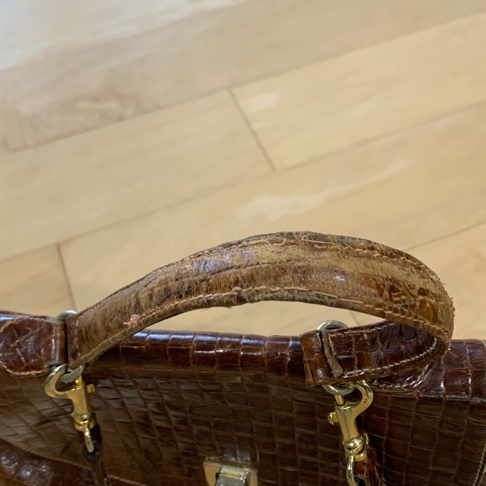 Furla  Croc Embossed leather Shoulder Bag  Chestnut Brown - Picture 4 of 8